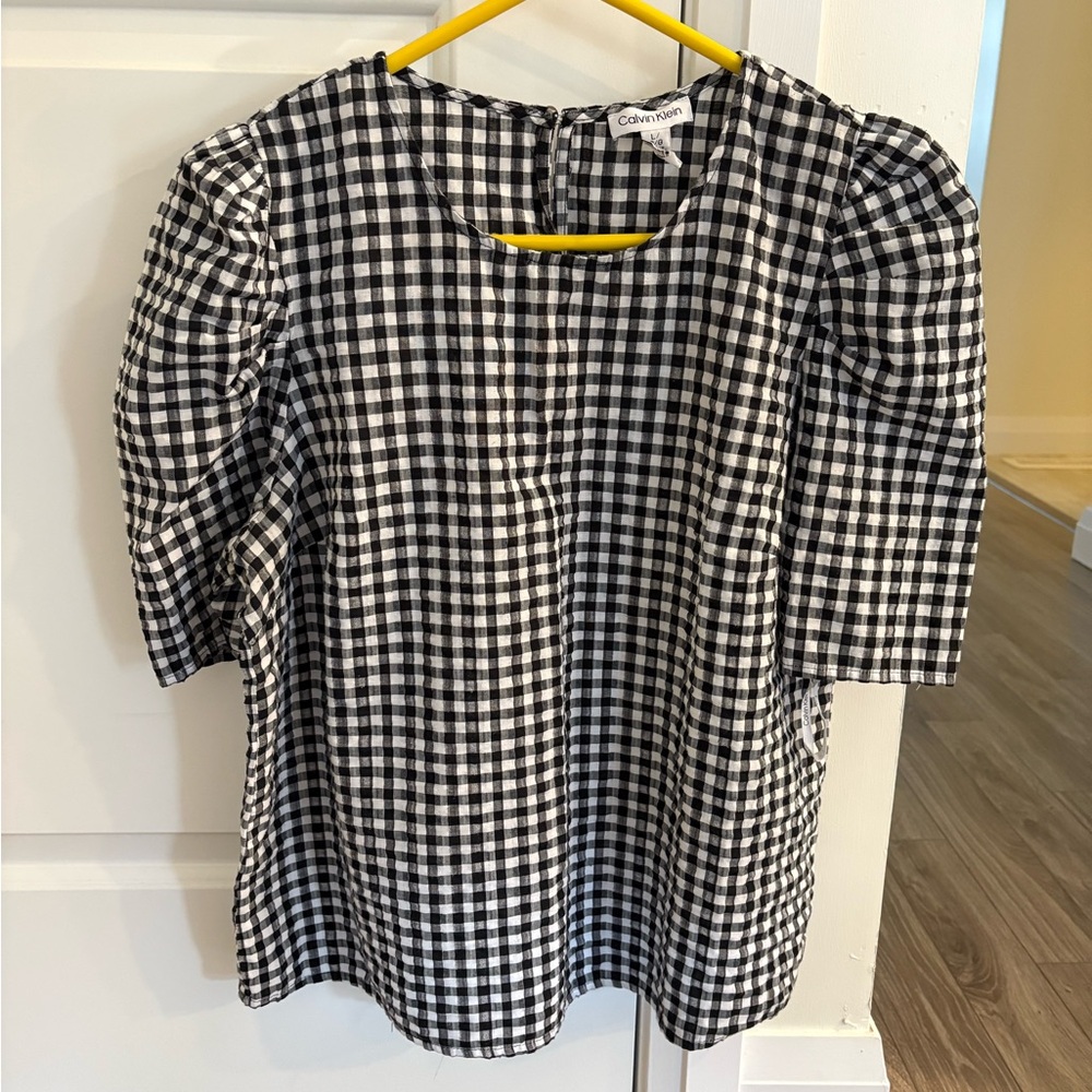 Calvin Klein black and white gingham blouse
